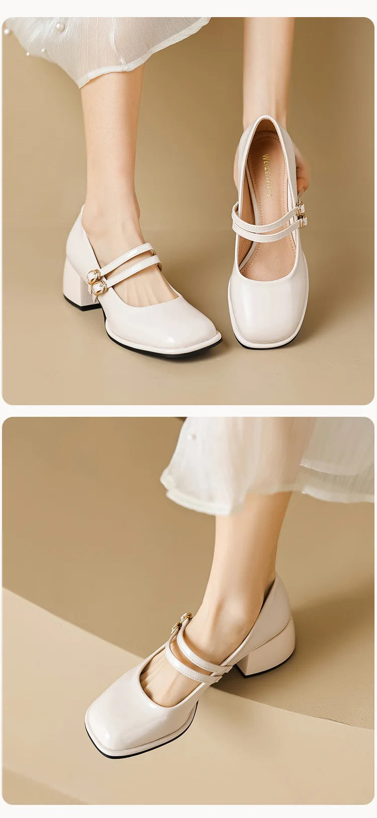 2023 spring women's shoes ladies high heels Casual Mary Janes white square toe design career and commuting Korean style 41-43