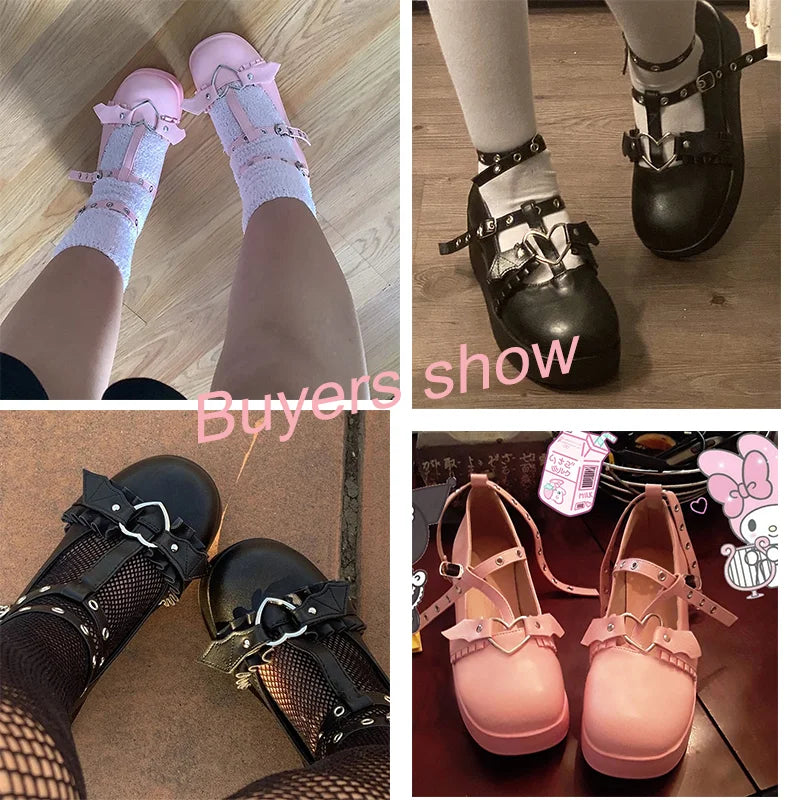 Brand Dropship Sweet Lolita Style Gothic Cosplay Black Pink Cozy Wedges Mary Jane High Heels Pumps Platform Shoes Woman 35-43