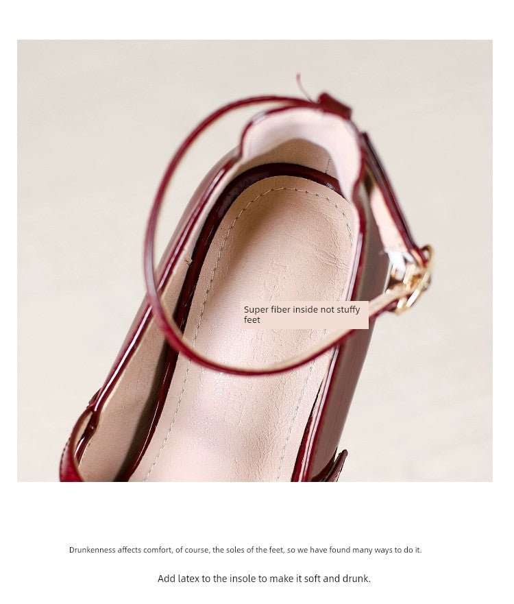 Waterproof Platform Small Red Wedding Shoes Square Toe Strap