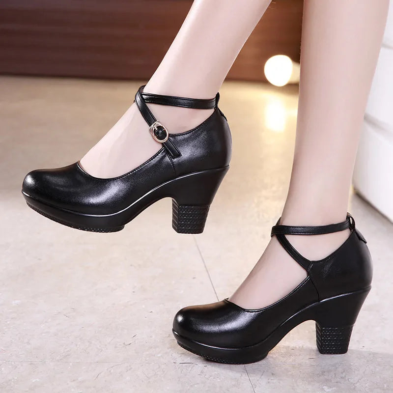 New 2022 Fashion Women Pumps With High Heels For Ladies Work Shoes Dancing Platform Pumps Women Genuine Leather Shoes Mary Janes