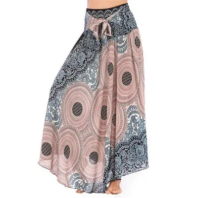 Boho Floral Maxi Skirt – Ethnic Style Elastic Waist Long Skirt for Women