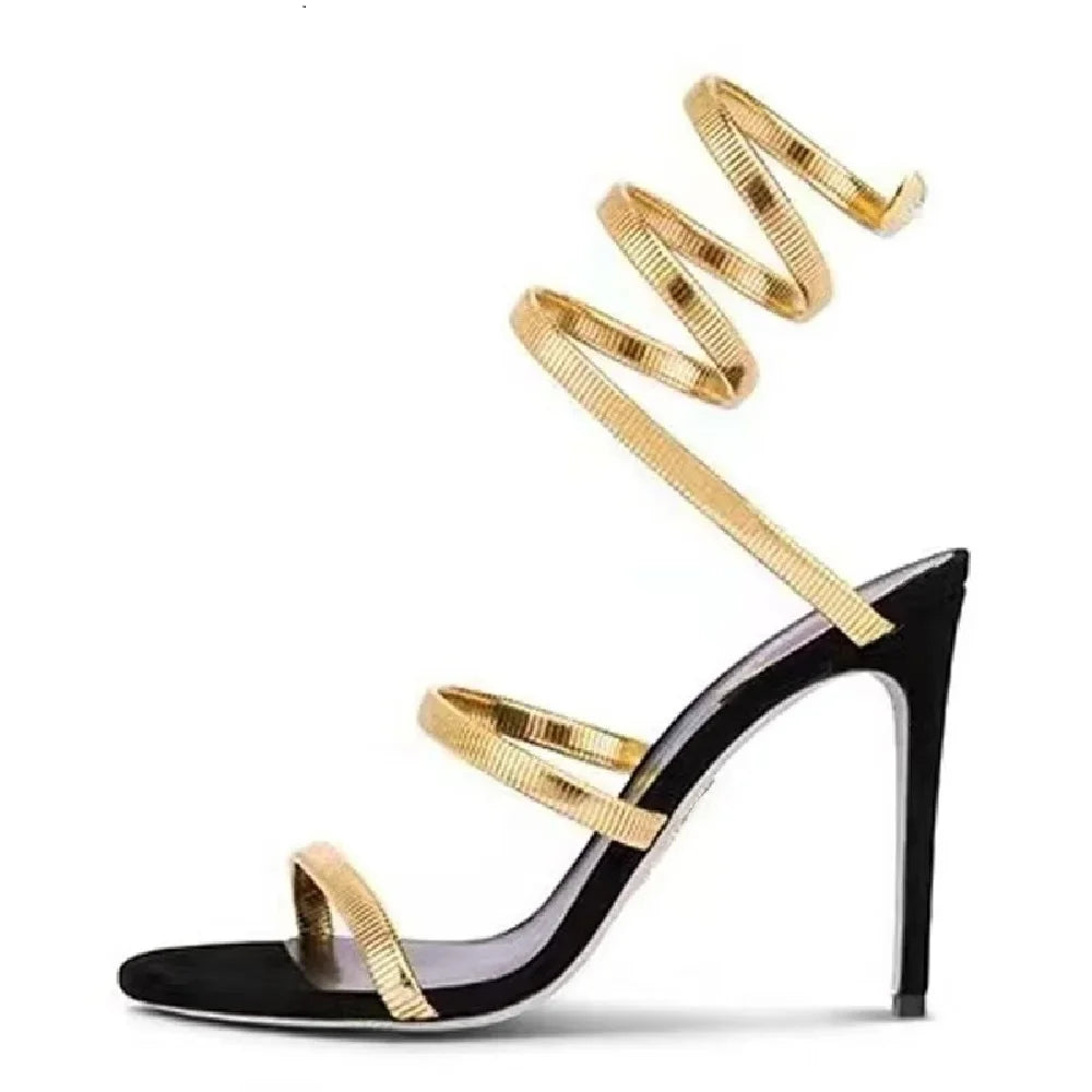 Eilyken Gold Silver Thin High Heels Ankle Strap Women Sandals Sexy Narrow Band  Open Toe Stripper Prom Female Shoes