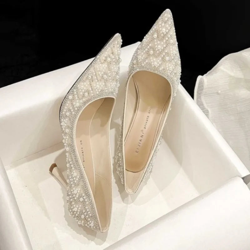 2024 New Women's High Heels Stiletto Heels Sequins Rhinestone Decoration Fashion Women's Dress Party Shoes