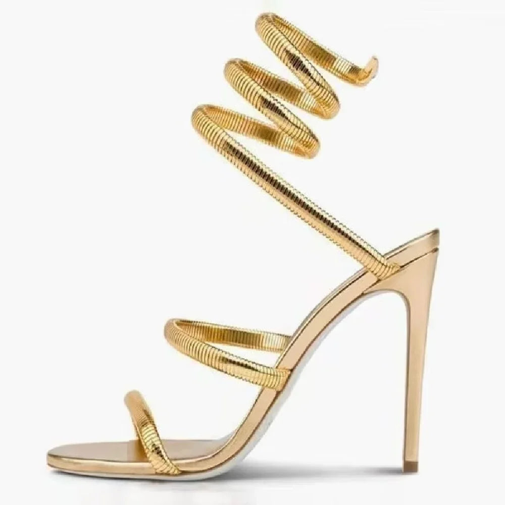 Eilyken Gold Silver Thin High Heels Ankle Strap Women Sandals Sexy Narrow Band  Open Toe Stripper Prom Female Shoes