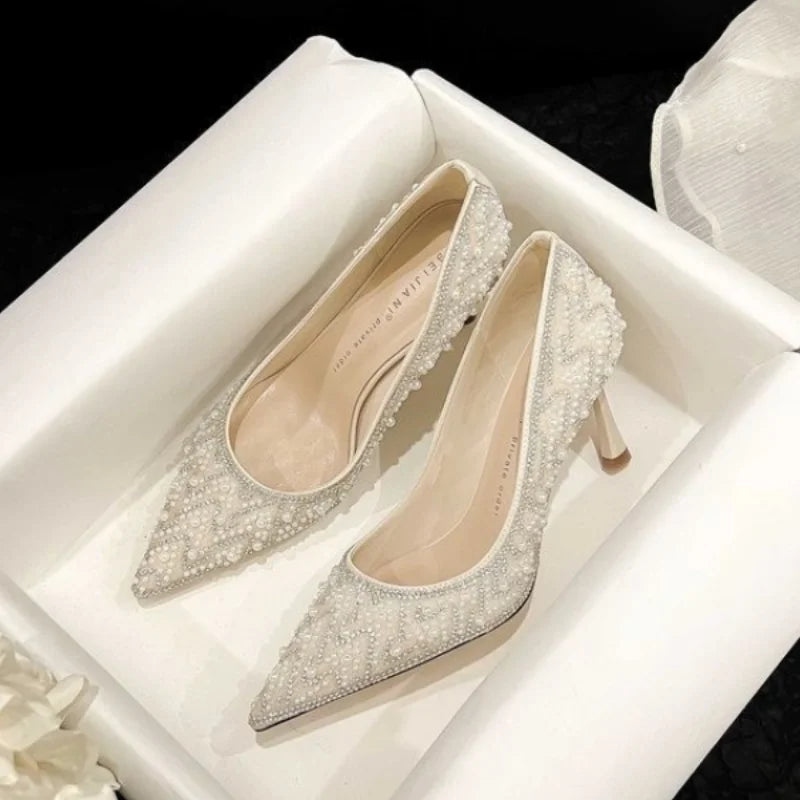 2024 New Women's High Heels Stiletto Heels Sequins Rhinestone Decoration Fashion Women's Dress Party Shoes