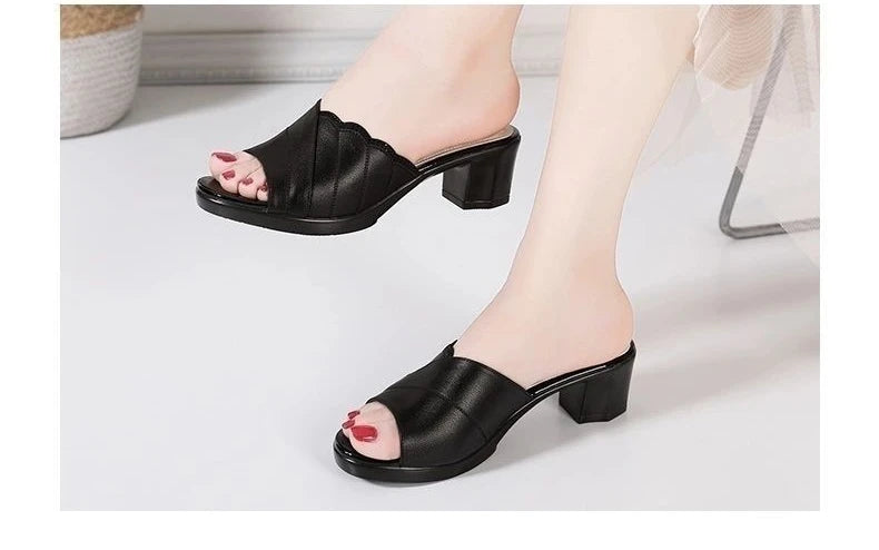 Shoes for Women Slippers 2023 Summer Woman Pumps Casual High Heels Solid Color Ladies Slipper Round Toe Slides Outside Pantuflas