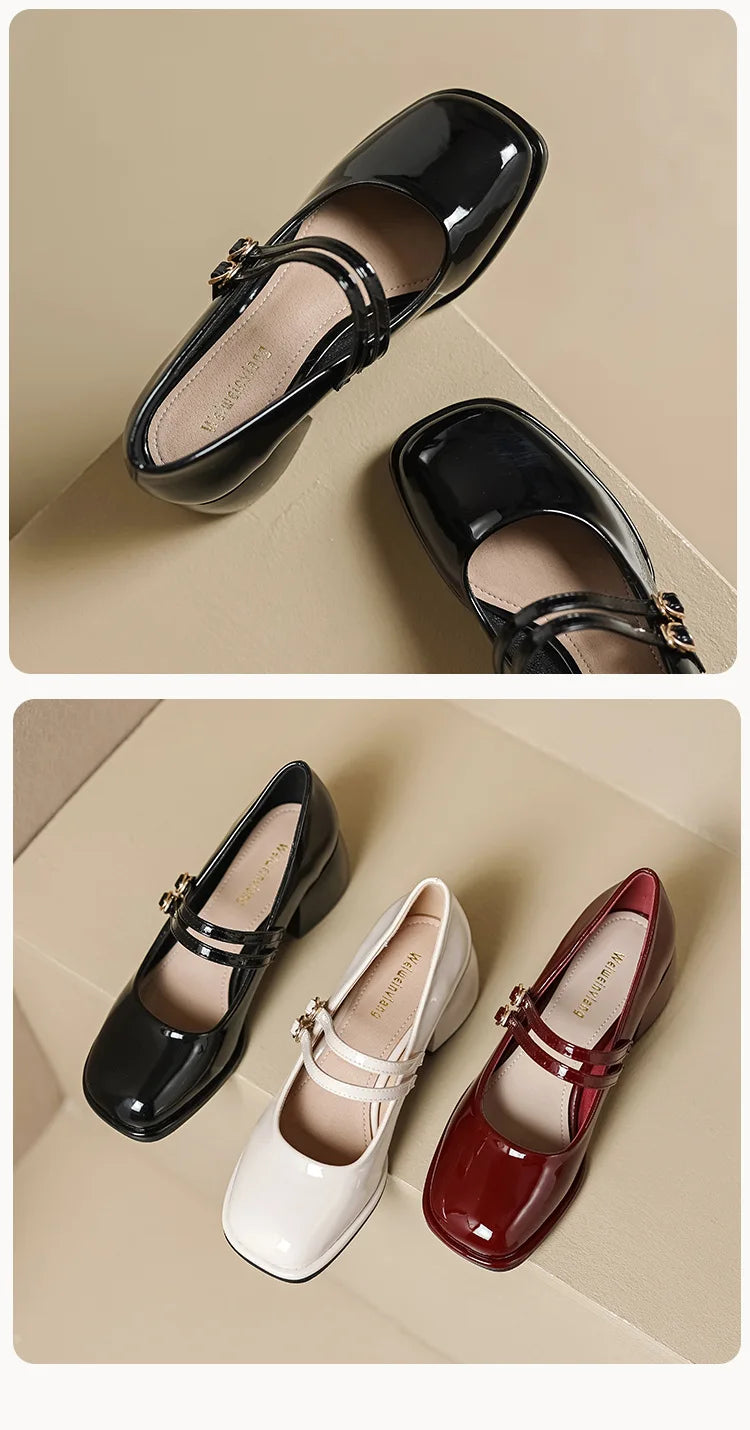 2023 spring women's shoes ladies high heels Casual Mary Janes white square toe design career and commuting Korean style 41-43