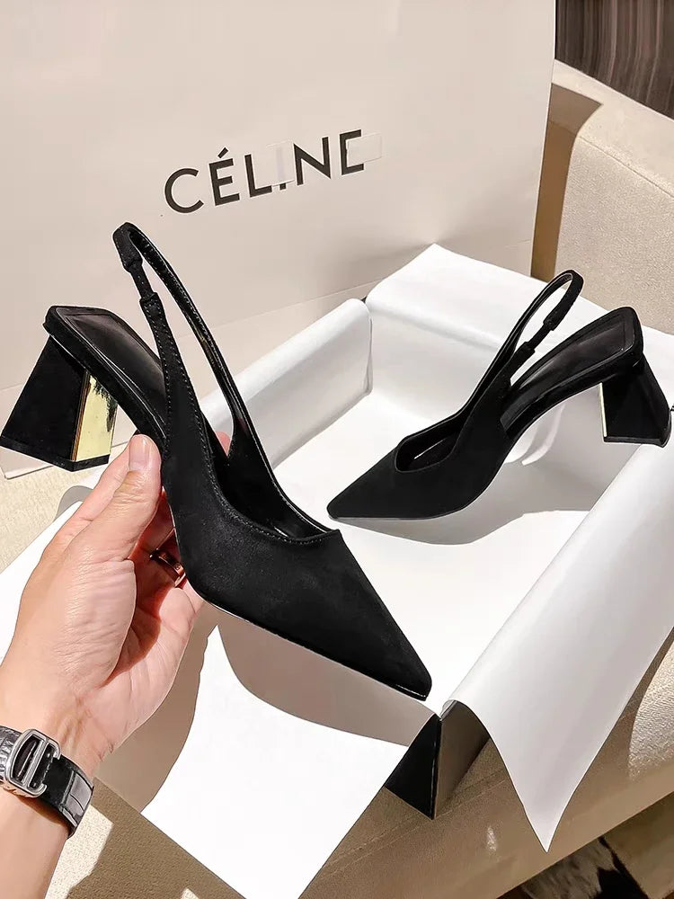 Pointed high heels, women's thick heels, 2024 spring/summer new retro style fashionable sandals