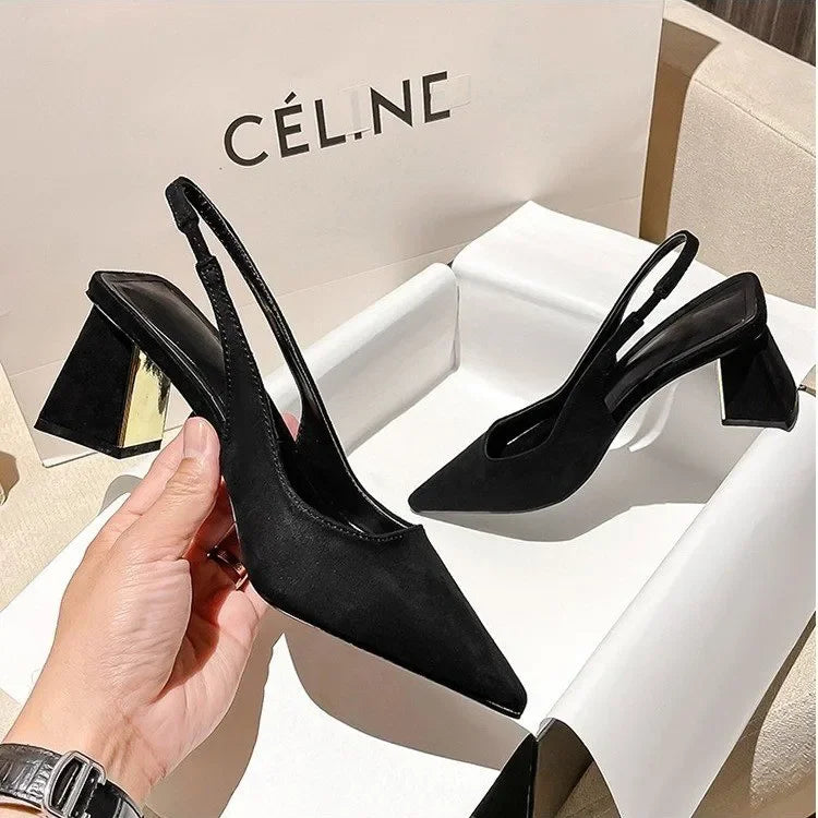 Pointed high heels, women's thick heels, 2024 spring/summer new retro style fashionable sandals