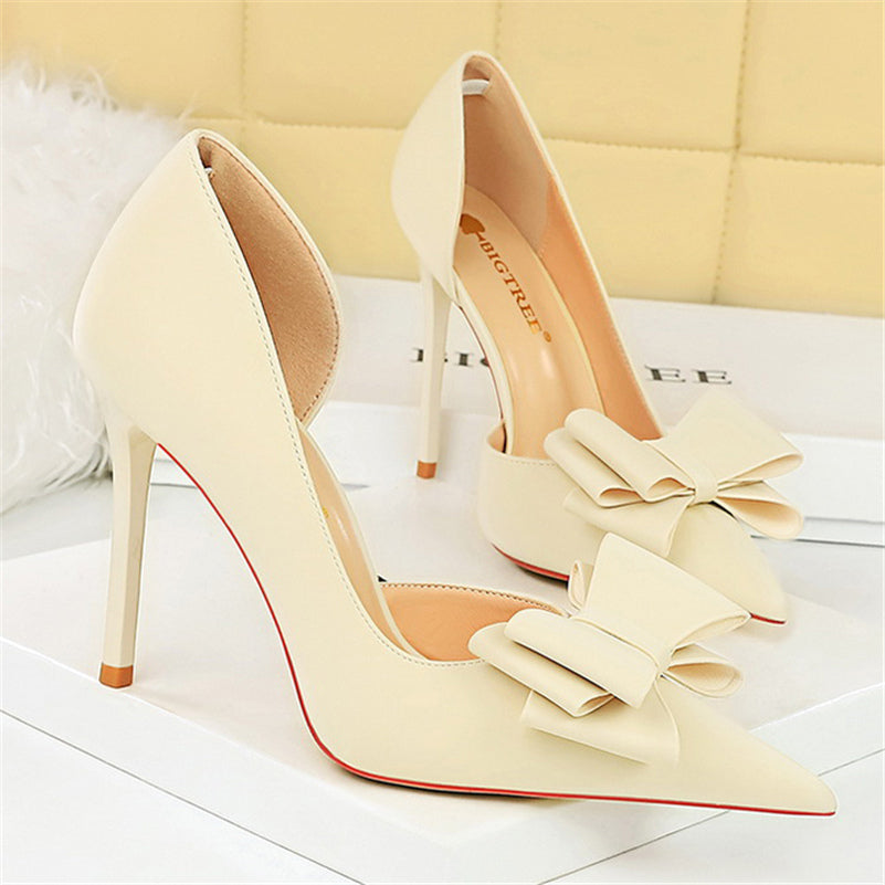 Women 10.5cm High Heels Silk Butterfly Knot Purple Green Pumps Lady Wedding Bridal Escarpin Blue Peach Evening Party Sweet Shoes