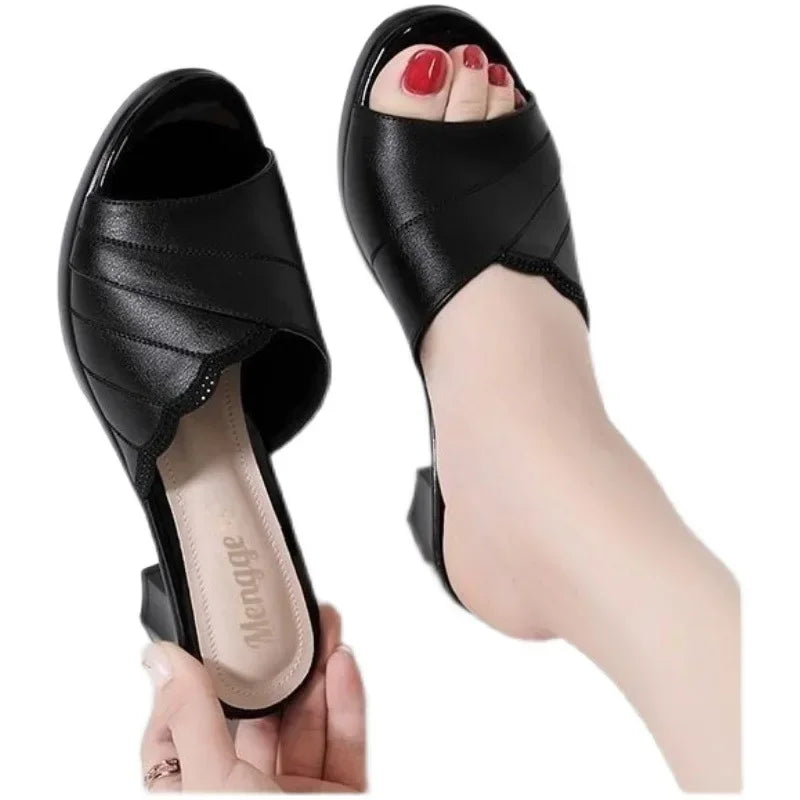 Shoes for Women Slippers 2023 Summer Woman Pumps Casual High Heels Solid Color Ladies Slipper Round Toe Slides Outside Pantuflas