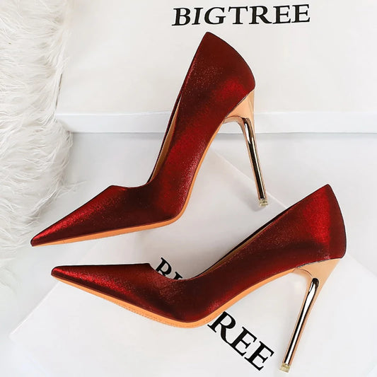 BIGTREE Shoes Fashion Women Pumps Satin Cloth Pumps Women Shoes Stiletto High Heels Wedding Shoes Women Heels Plus Size 42 43