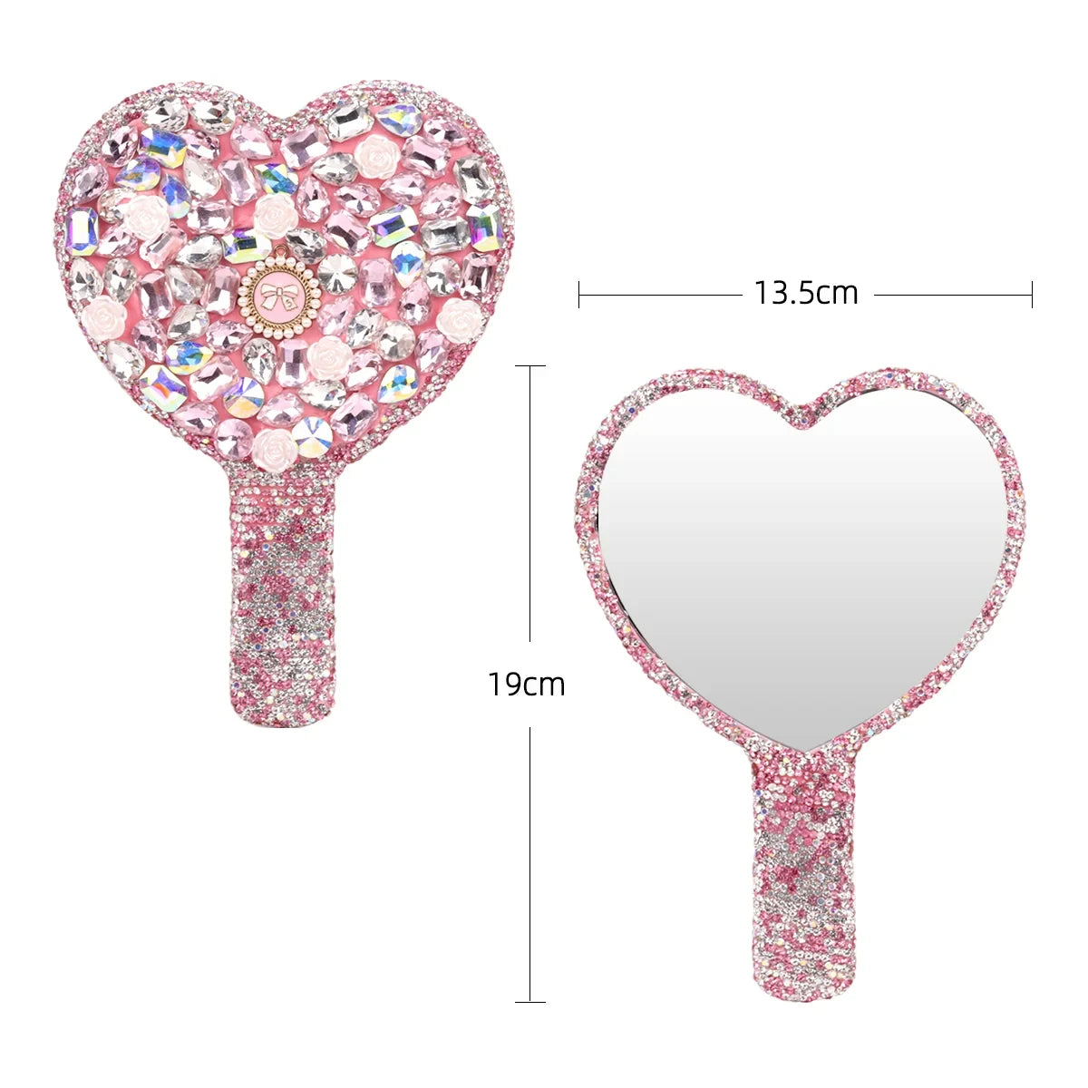 Luxury Diamond Hand Mirror Love Heart Mirror Female Handle Makeup Cosmetic Beauty Tools Handheld Vanity Make Up Mirror For Girls