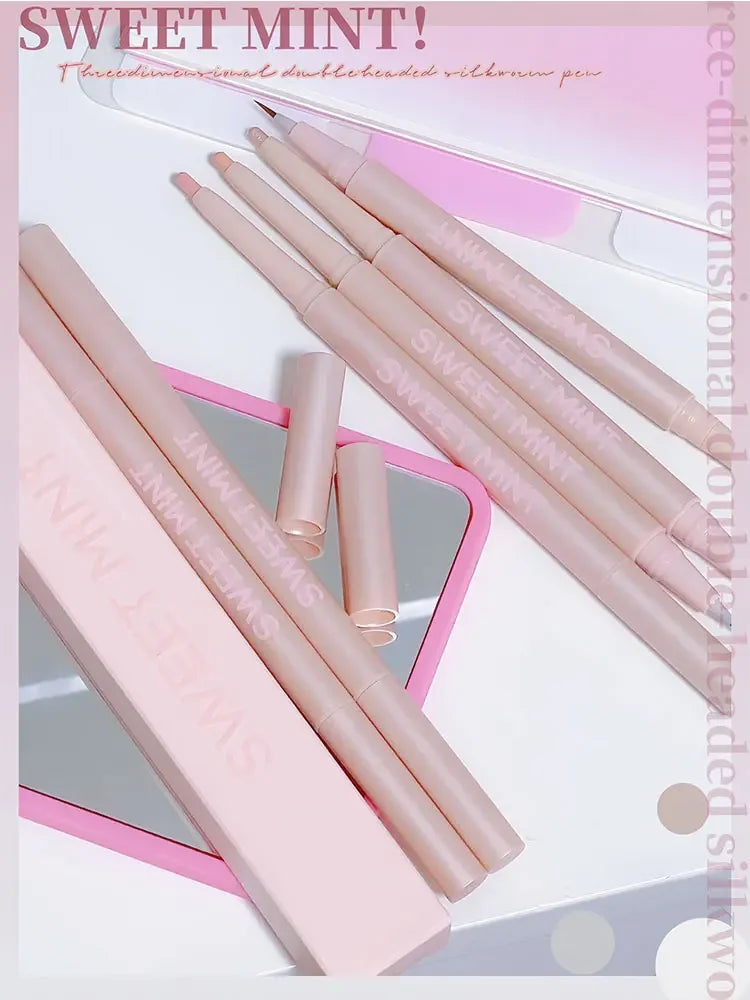 Double Ended Lying Silkworm Pencil Highlighter Makeup Pen Nude Liquid Contour Liner Eye Brightener Make Up Stick Mulitfuntional