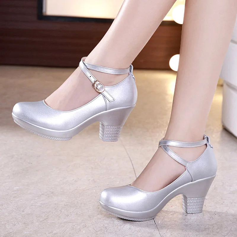 New 2022 Fashion Women Pumps With High Heels For Ladies Work Shoes Dancing Platform Pumps Women Genuine Leather Shoes Mary Janes