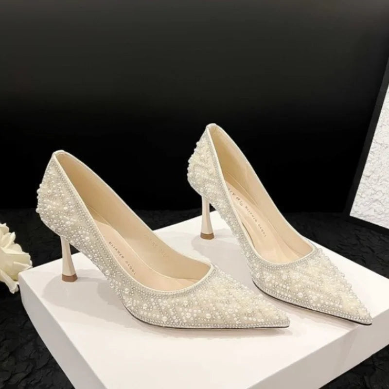 2024 New Women's High Heels Stiletto Heels Sequins Rhinestone Decoration Fashion Women's Dress Party Shoes