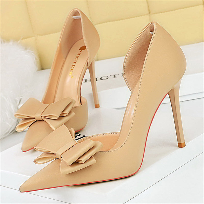 Women 10.5cm High Heels Silk Butterfly Knot Purple Green Pumps Lady Wedding Bridal Escarpin Blue Peach Evening Party Sweet Shoes