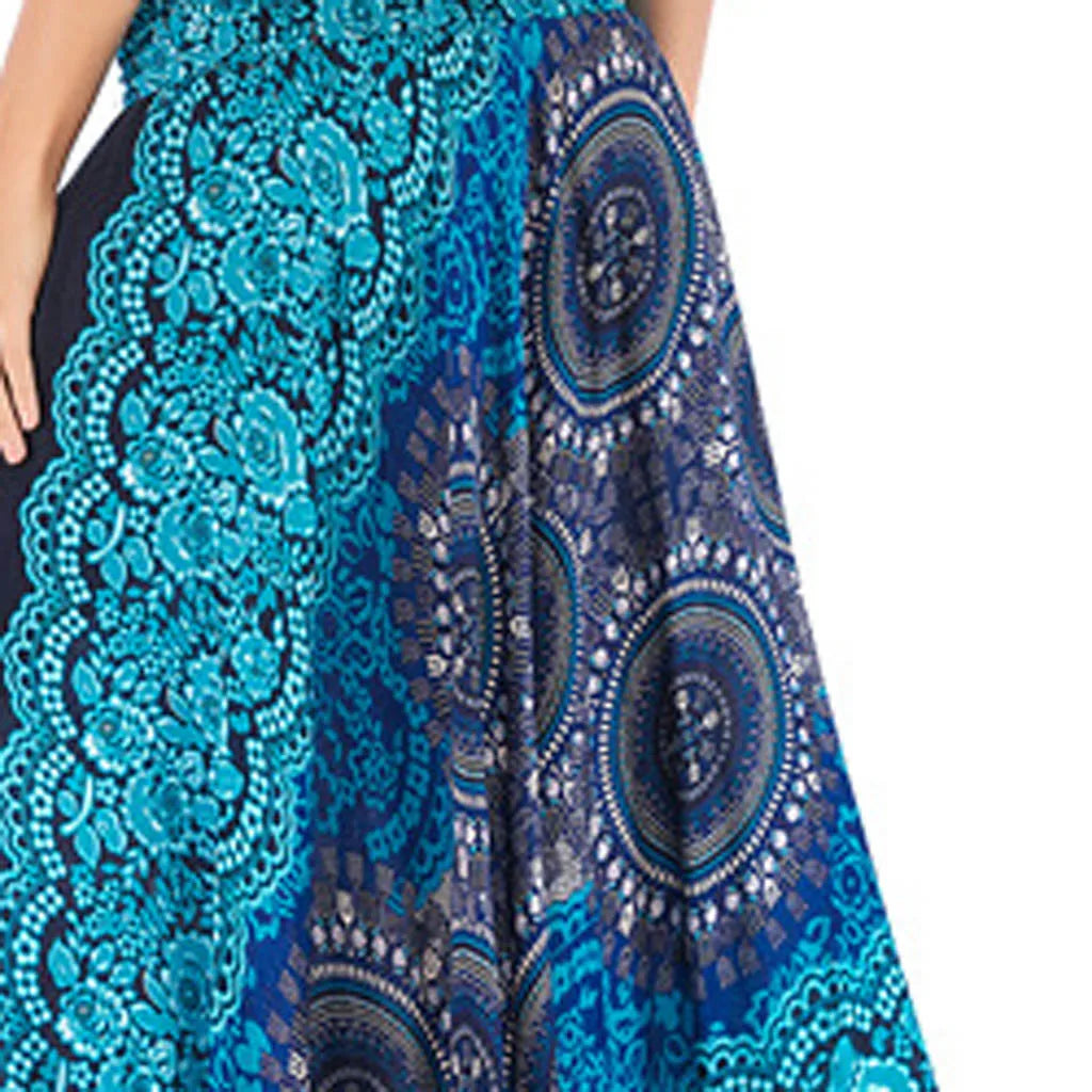 Boho Floral Maxi Skirt – Ethnic Style Elastic Waist Long Skirt for Women