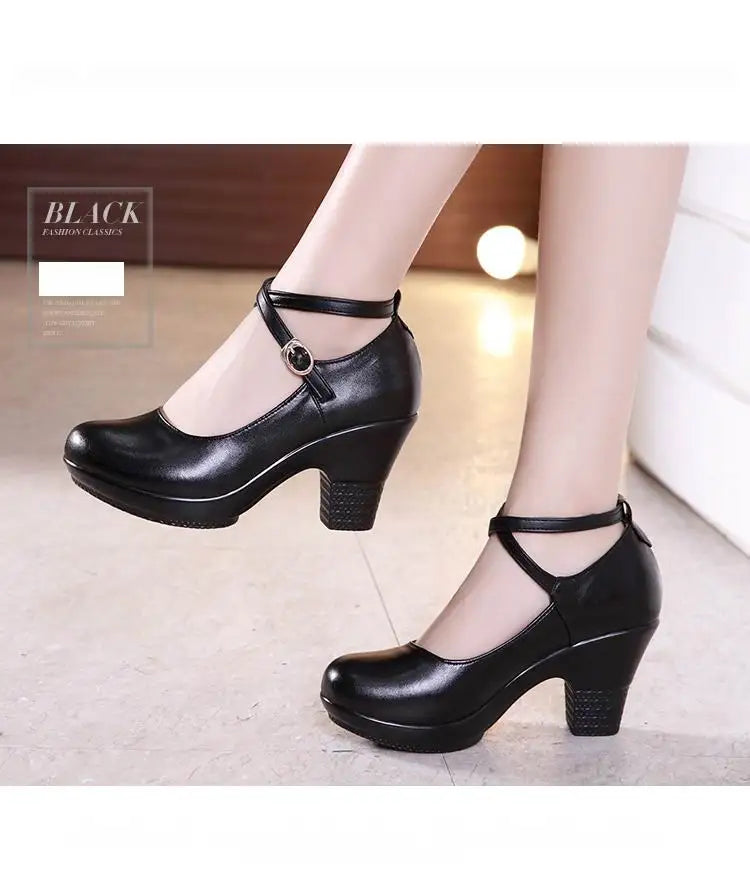 New 2022 Fashion Women Pumps With High Heels For Ladies Work Shoes Dancing Platform Pumps Women Genuine Leather Shoes Mary Janes