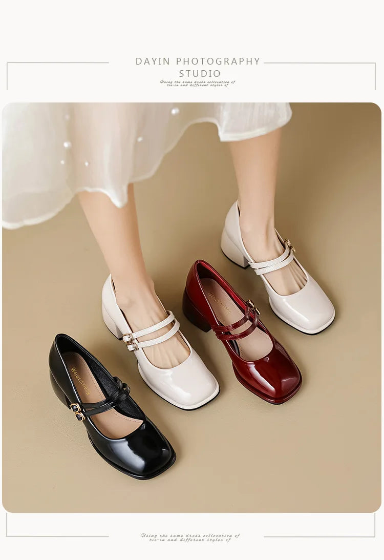 2023 spring women's shoes ladies high heels Casual Mary Janes white square toe design career and commuting Korean style 41-43