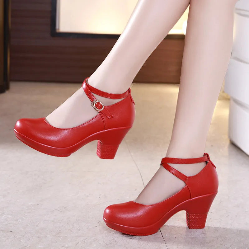 New 2022 Fashion Women Pumps With High Heels For Ladies Work Shoes Dancing Platform Pumps Women Genuine Leather Shoes Mary Janes