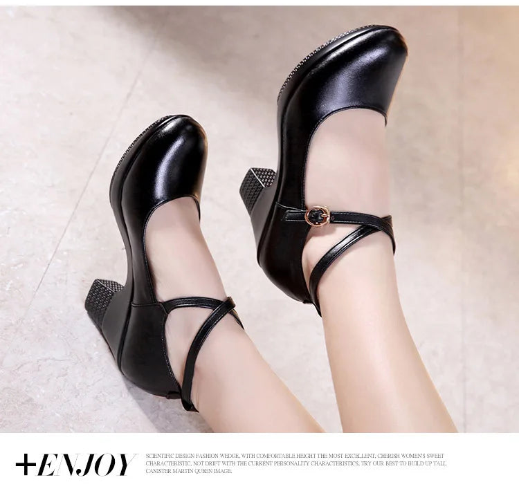 New 2022 Fashion Women Pumps With High Heels For Ladies Work Shoes Dancing Platform Pumps Women Genuine Leather Shoes Mary Janes