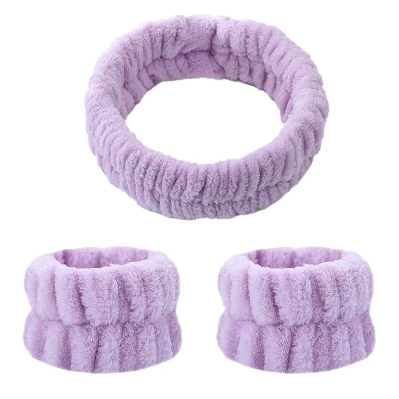 2/3Pcs Bow Headband Wristband Set Towel Elastic Soft Washing Face Shower Make Up Yoga Sports Skincare Headband For Women Girls