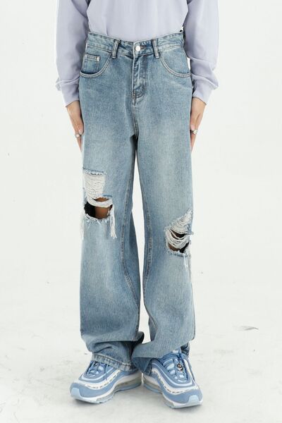 Distressed Wide Leg Jeans with Pockets