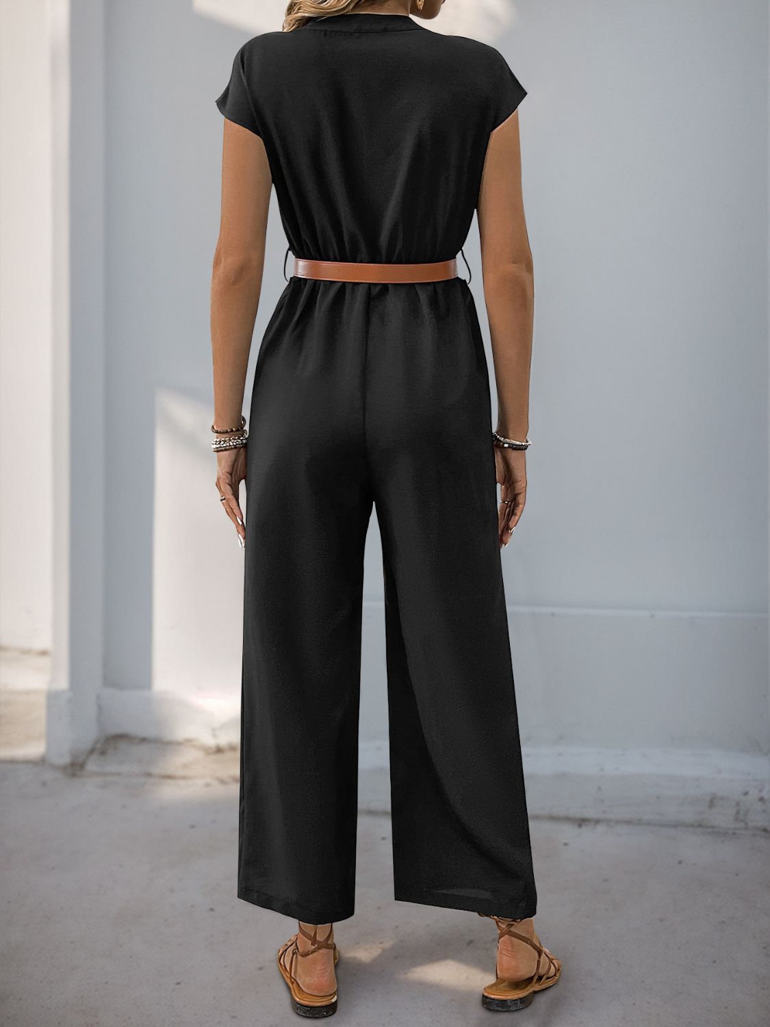 Perfee Notched Wide Leg Jumpsuit