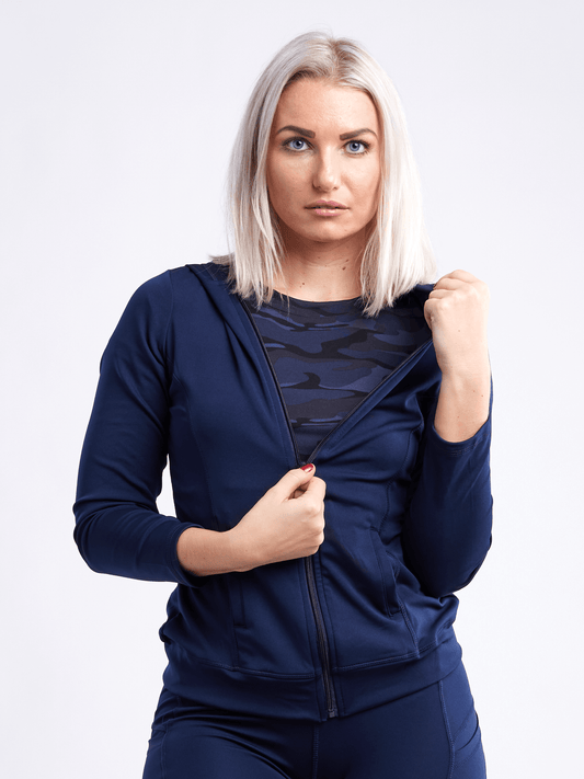 Chaqueta deportiva ajustada con capucha, cremallera y bolsillos