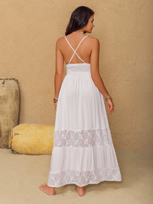 Lace Detail Crochet Tiered Maxi Cami Dress