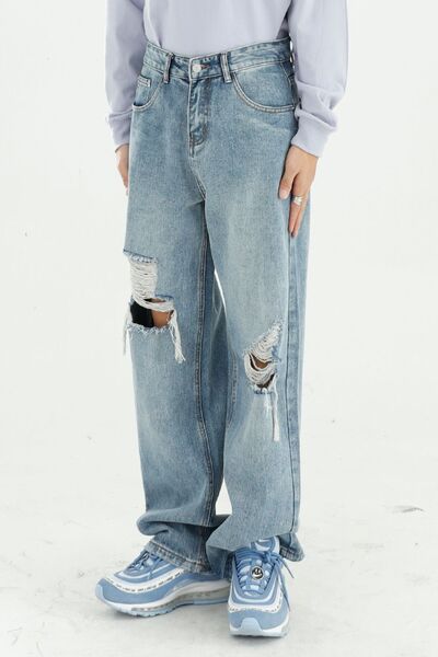 Distressed Wide Leg Jeans with Pockets