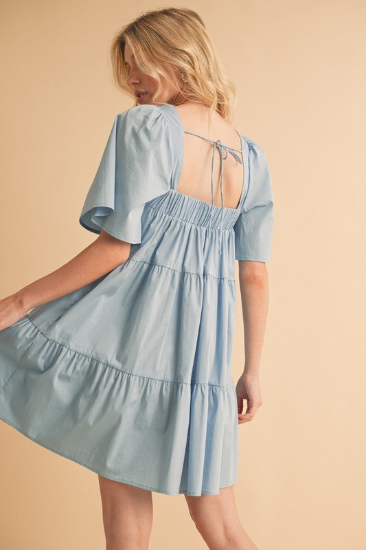 Aemi + Co Square Neck Half Sleeve Tiered Dress